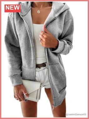 Womens Full Zip Up Hoodie Oversized Sweatshirt Loose Fit Long Sleeve